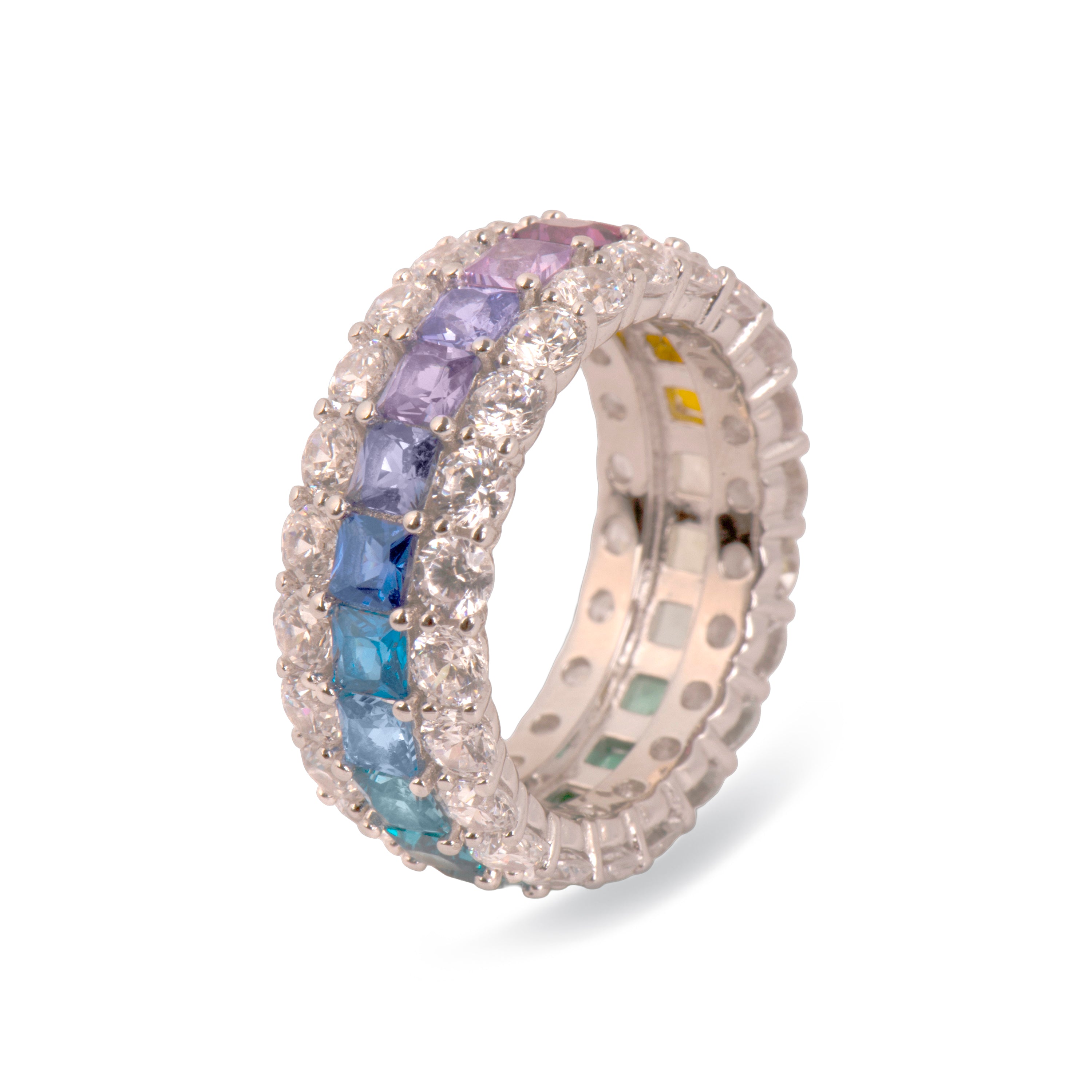 Anillo de Plata de Ley 925 y Circonita Multicolor acabado en rodio - Helal