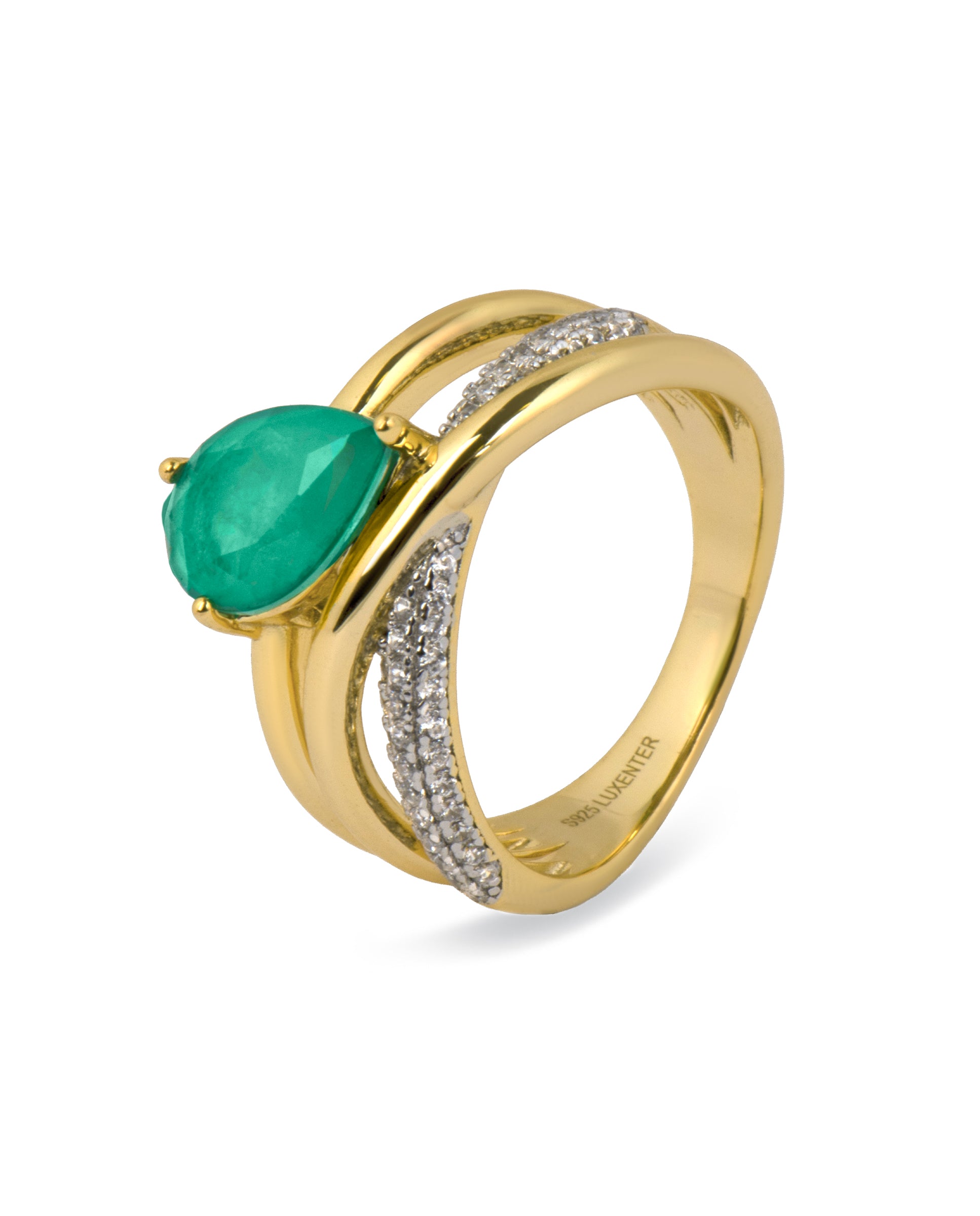 Anillo de Plata de Ley 925 y Cuarzo Hidrotermal Verde Paraiba acabado en oro amarillo 18k - Neme