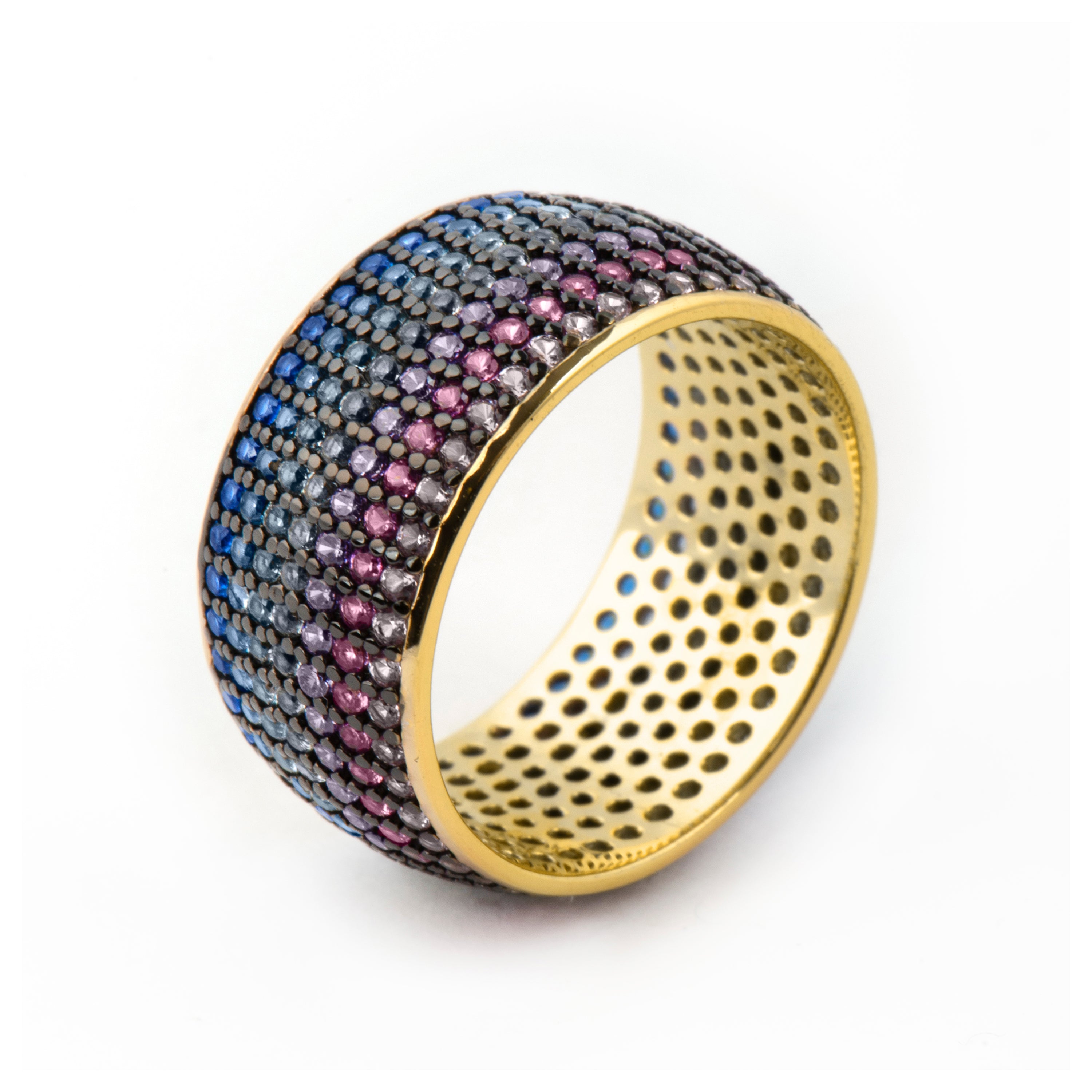 Anillo de Plata de Ley 925 y Circonita Multicolor acabado en oro amarillo 18k - Sembu