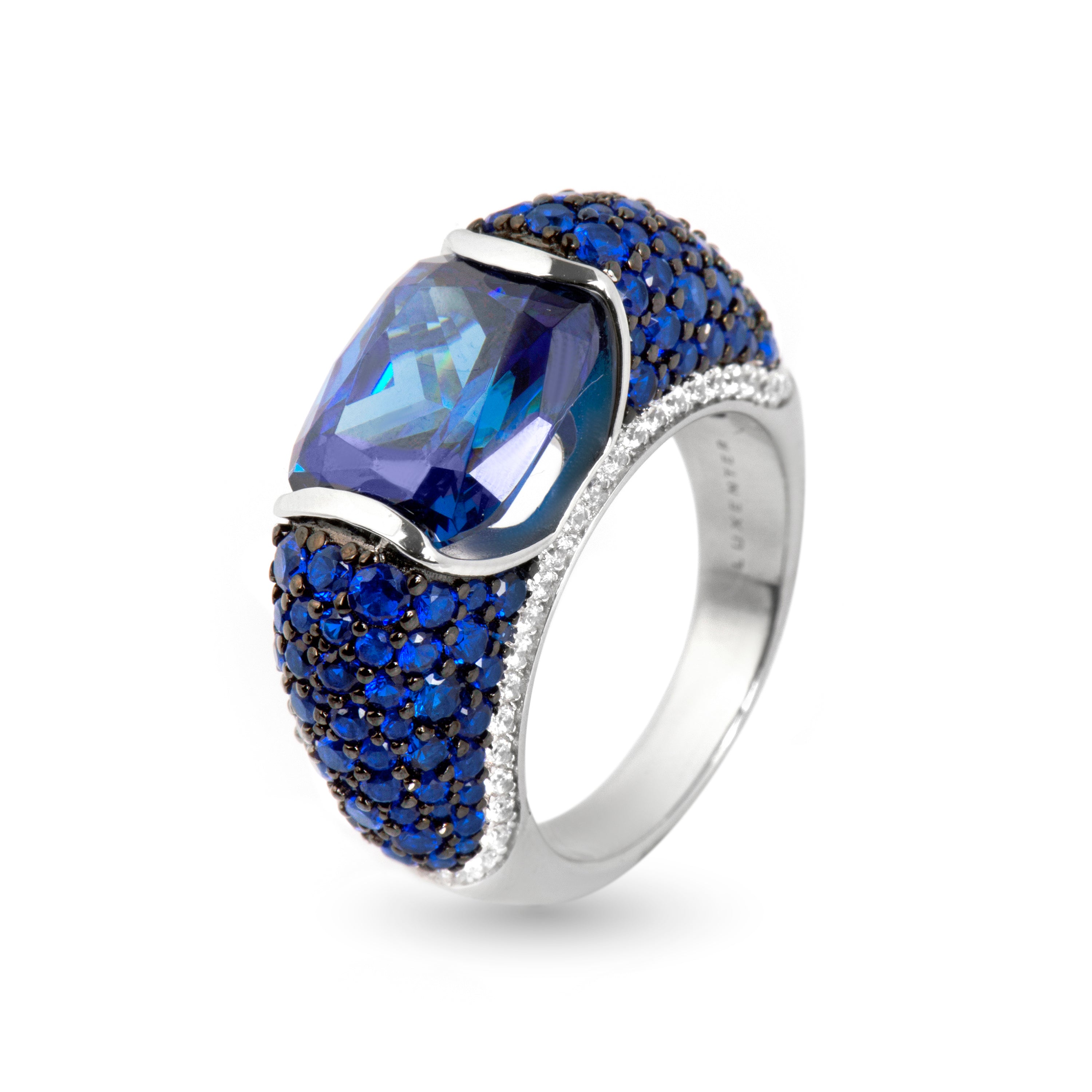 Anillo de Plata de Ley 925 y Circonita Zafiro acabado en rodio - Irasa