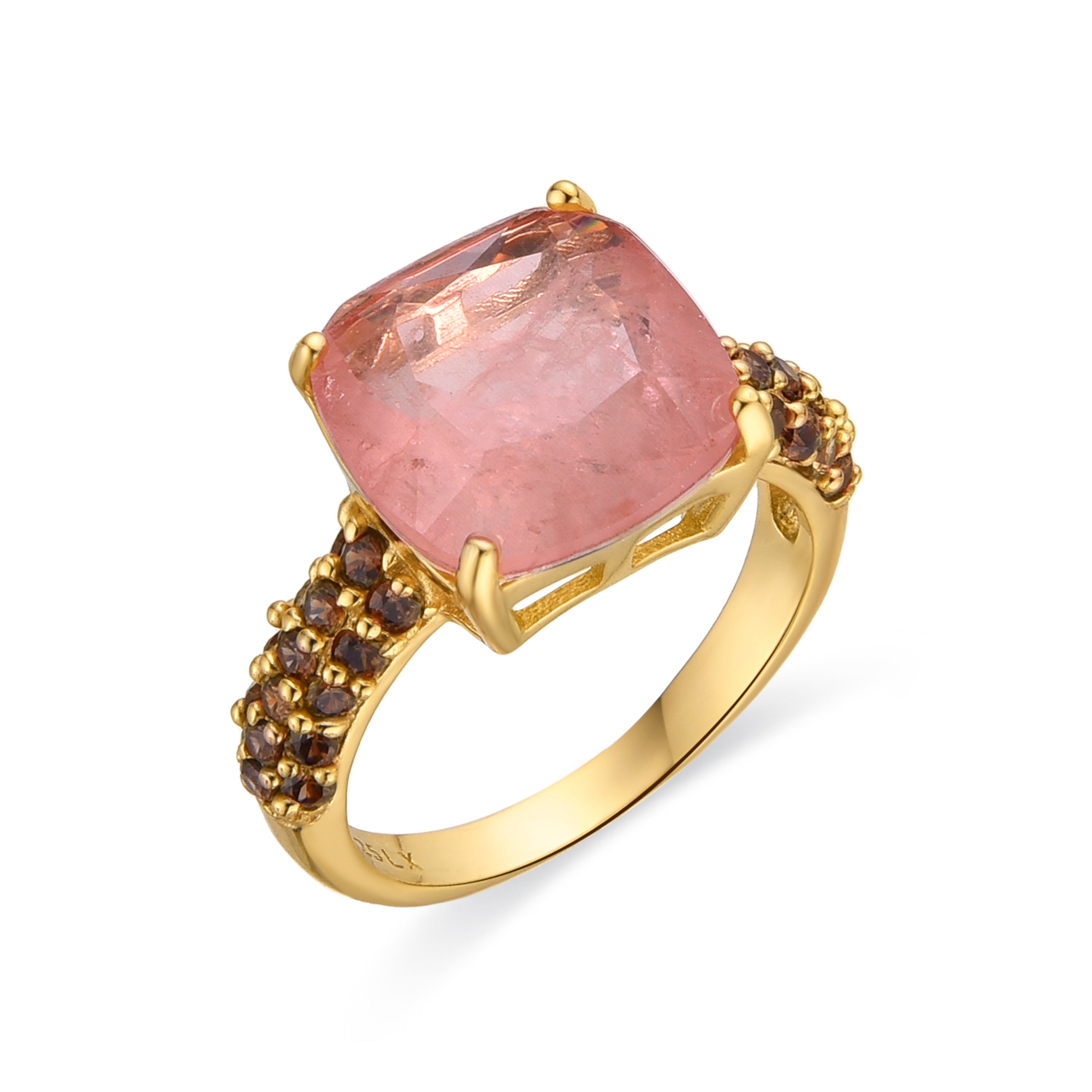 Anillo de Plata de Ley 925 y Circonita Marrón acabado oro 18k - Olus