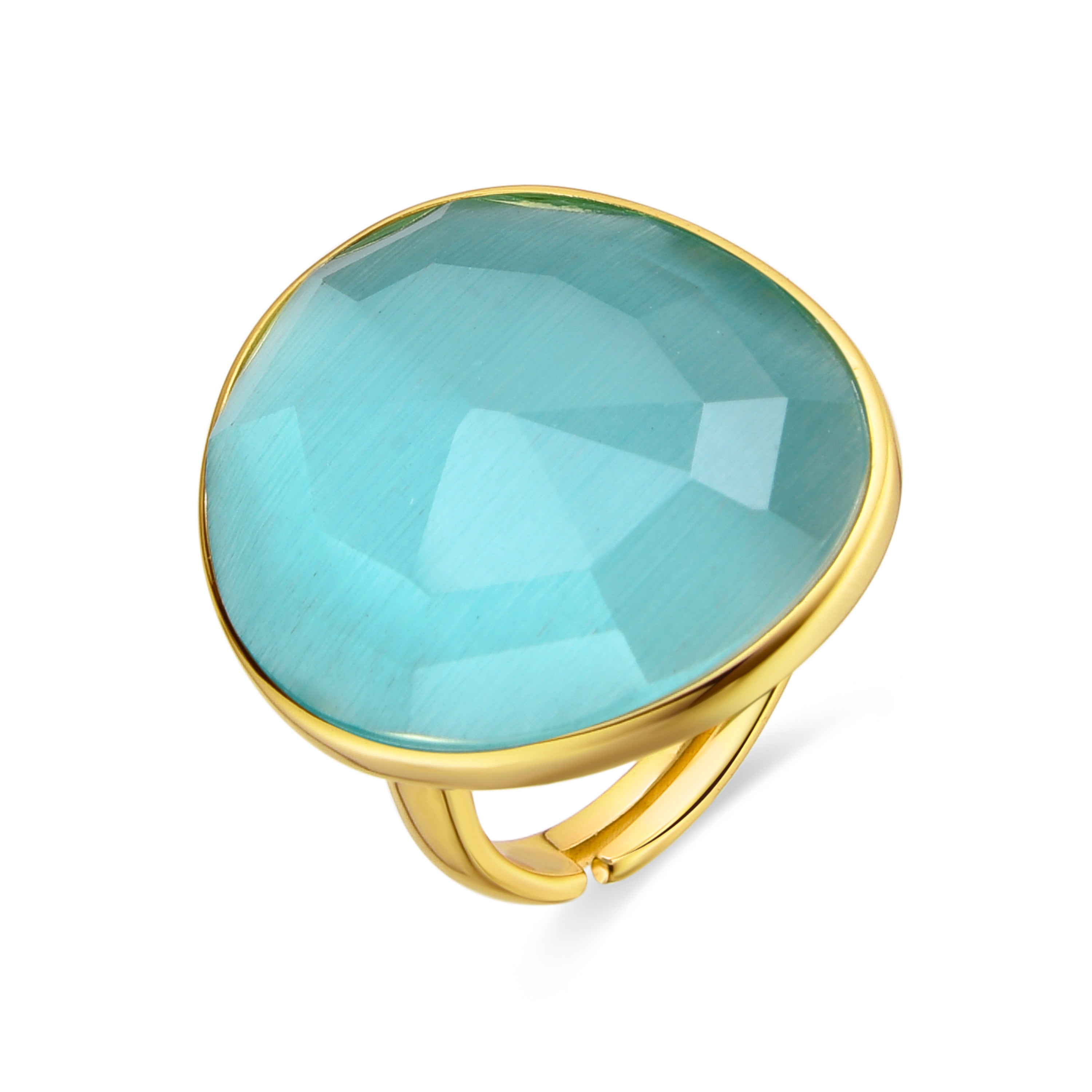 Anillo de Plata de Ley 925 y Ojo de Gato Azul acabado en oro amarillo de 18k - Sanwerd