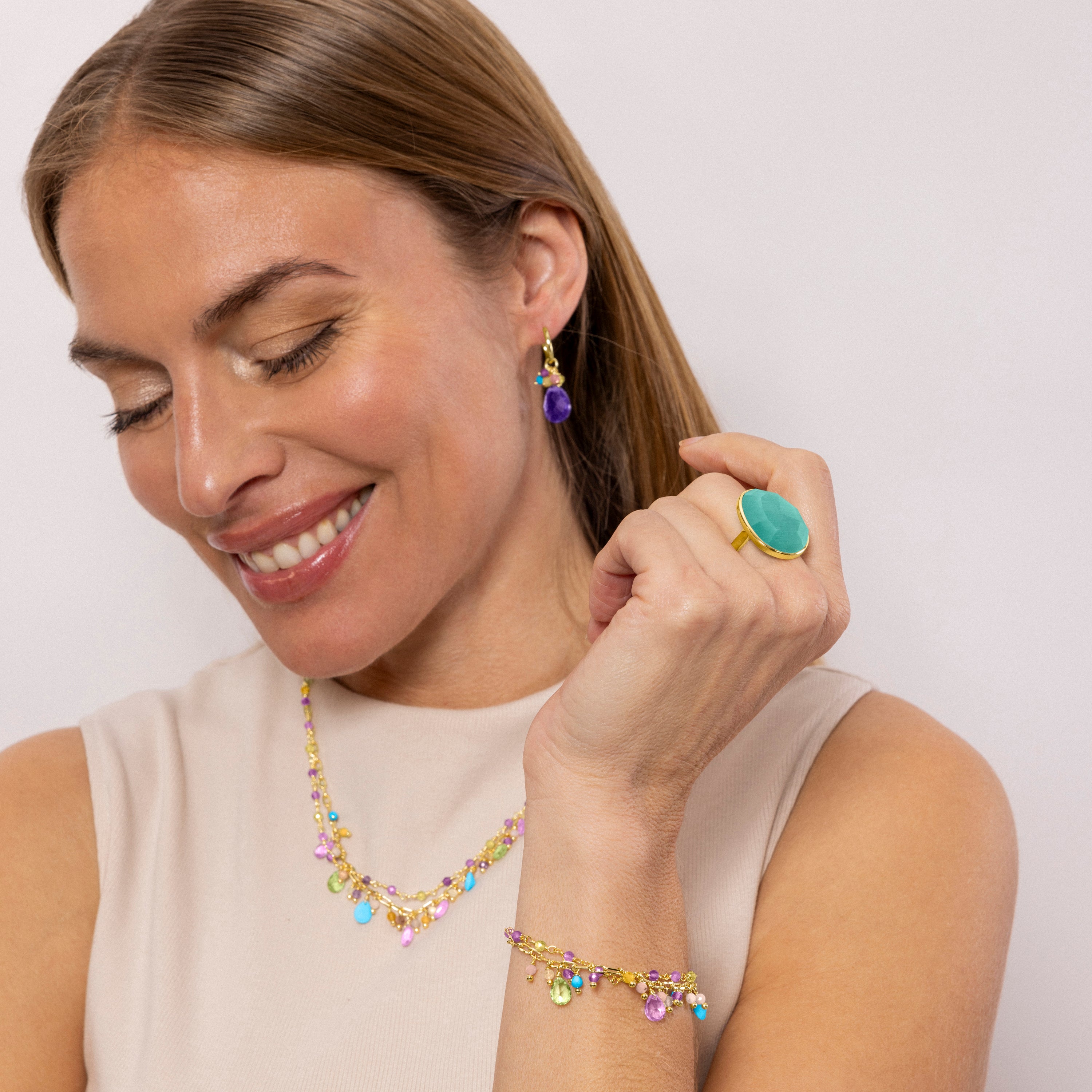 Anillo de Plata de Ley 925 y Ojo de Gato Azul acabado en oro amarillo de 18k - Sanwerd