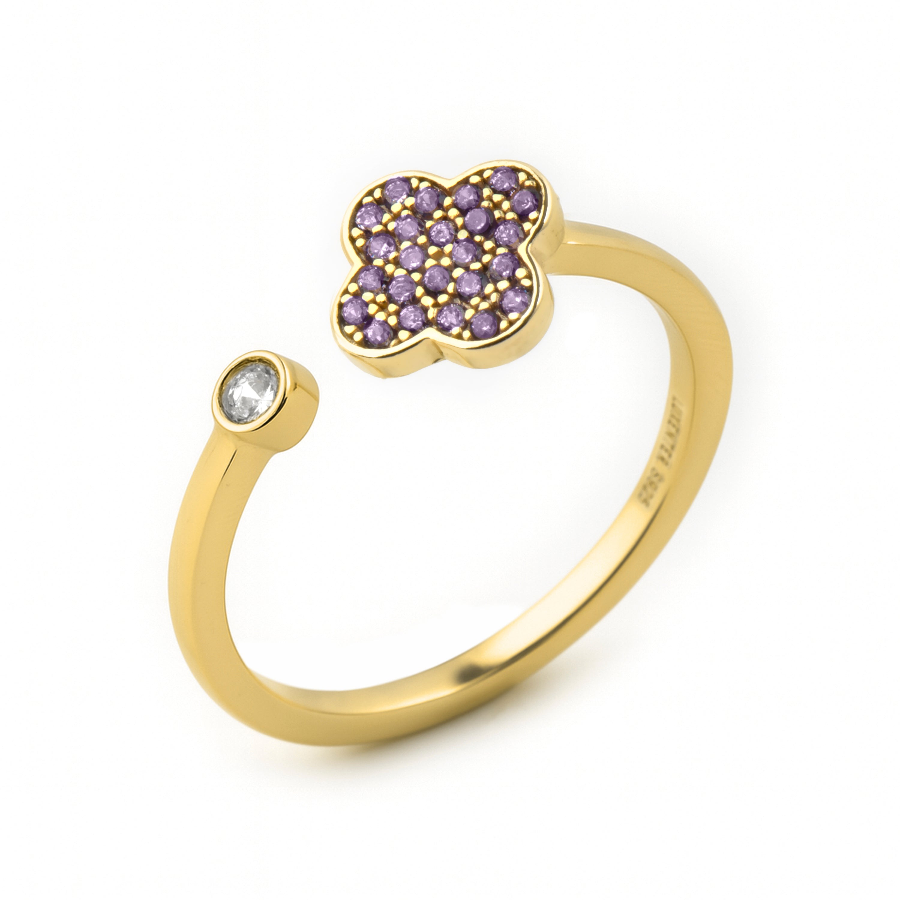 Anillo de Plata de Ley 925 y Circonita Amatista acabado en oro amarillo 18k - Alsion