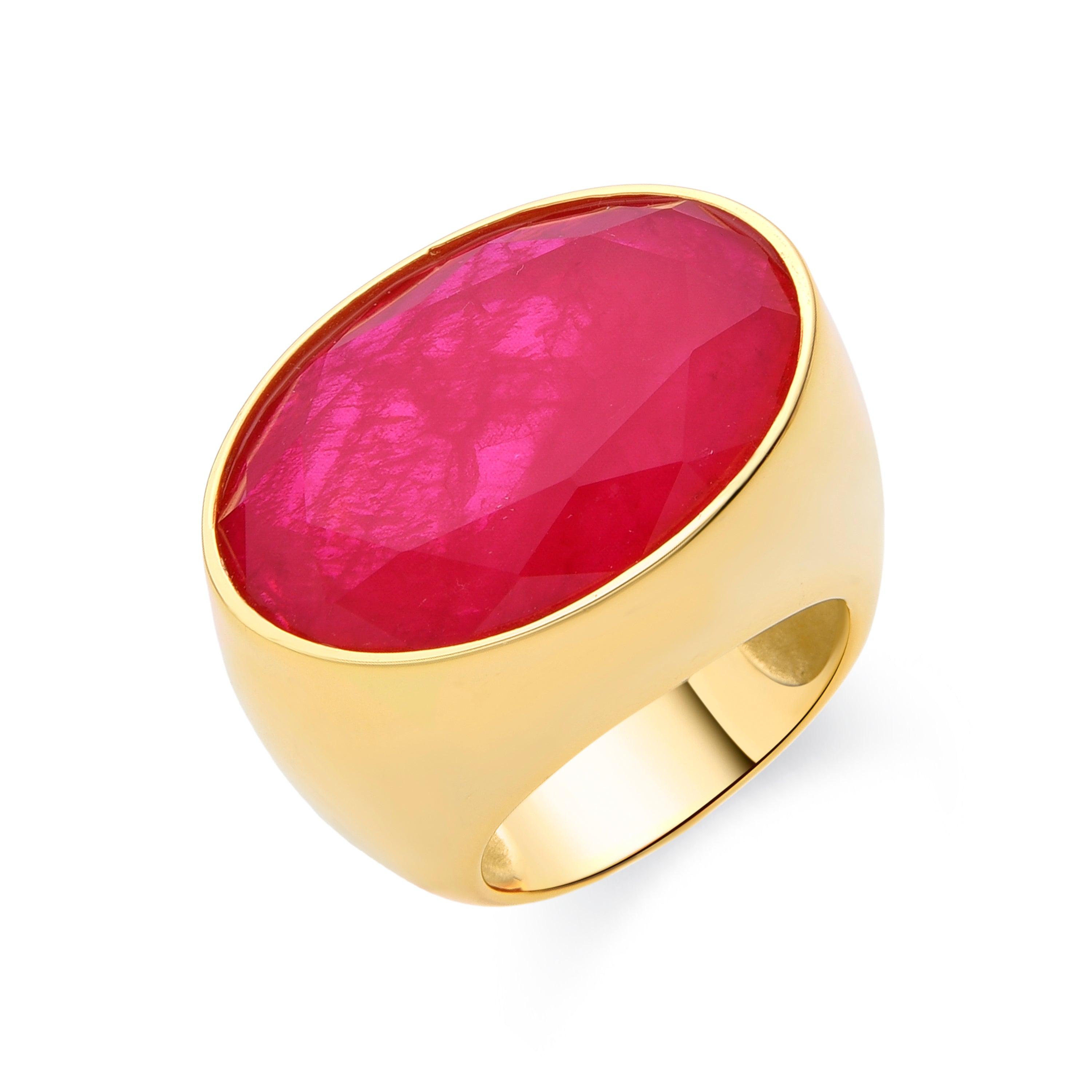 Anillo de Plata de Ley 925 y Cuarzo Hidrotermal Cereza acabado en oro amarillo de 18k - Jadir