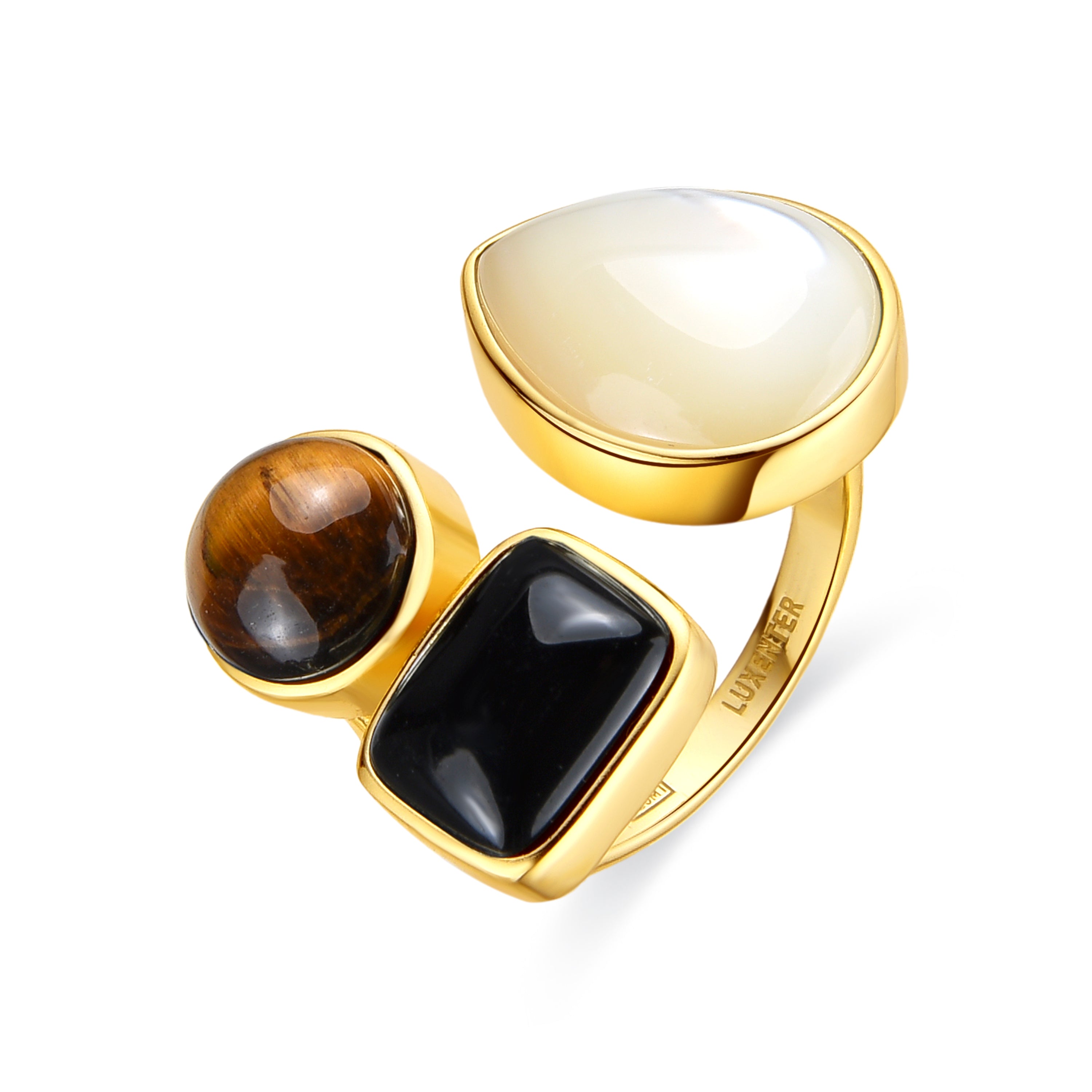 Anillo de Plata de Ley 925 y Madreperla Blanca acabado oro amarillo de 18k - Miya