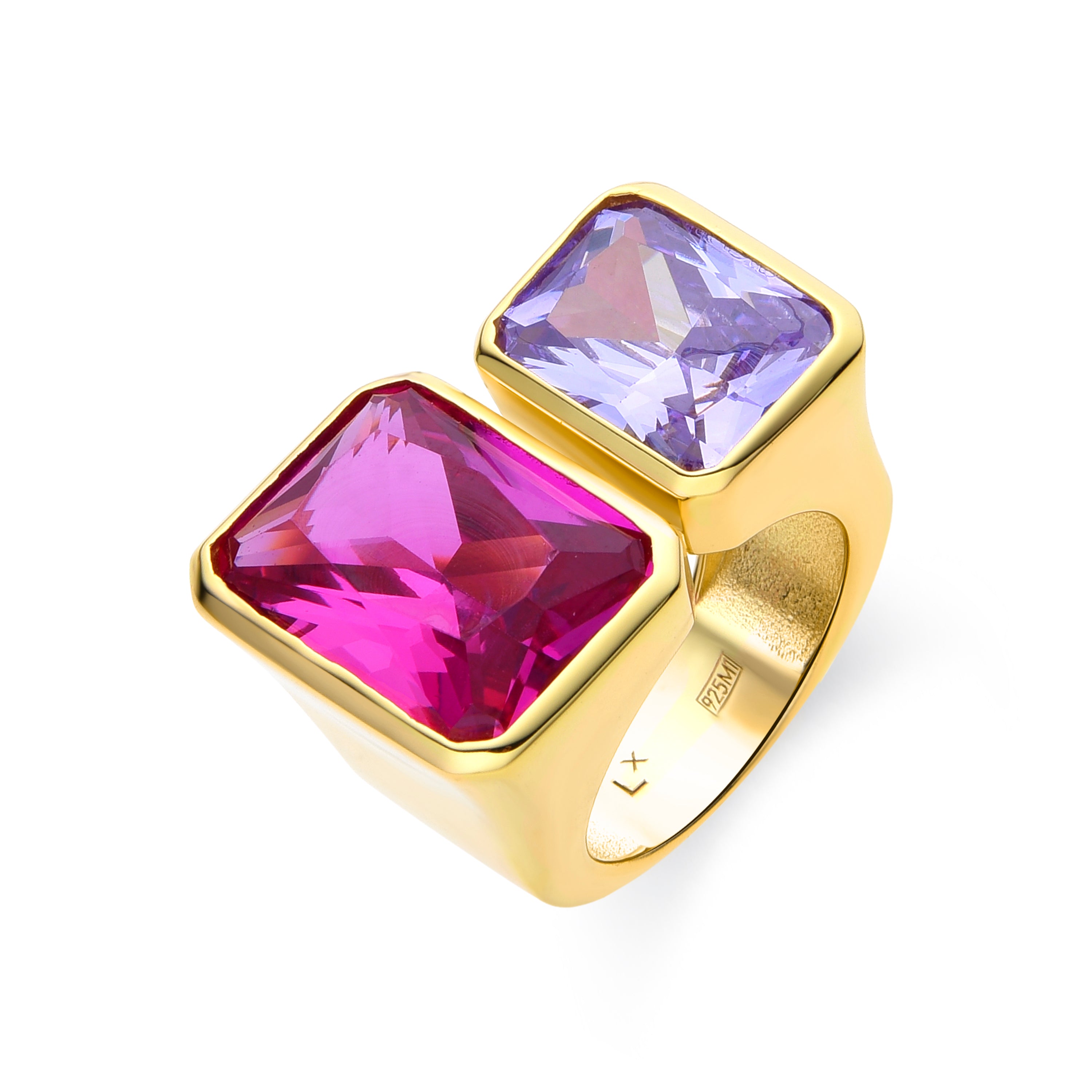 Anillo de Plata de Ley 925 y Cuarzo Hidrotermal Frambuesa acabado en oro amarillo de 18k - Cathame