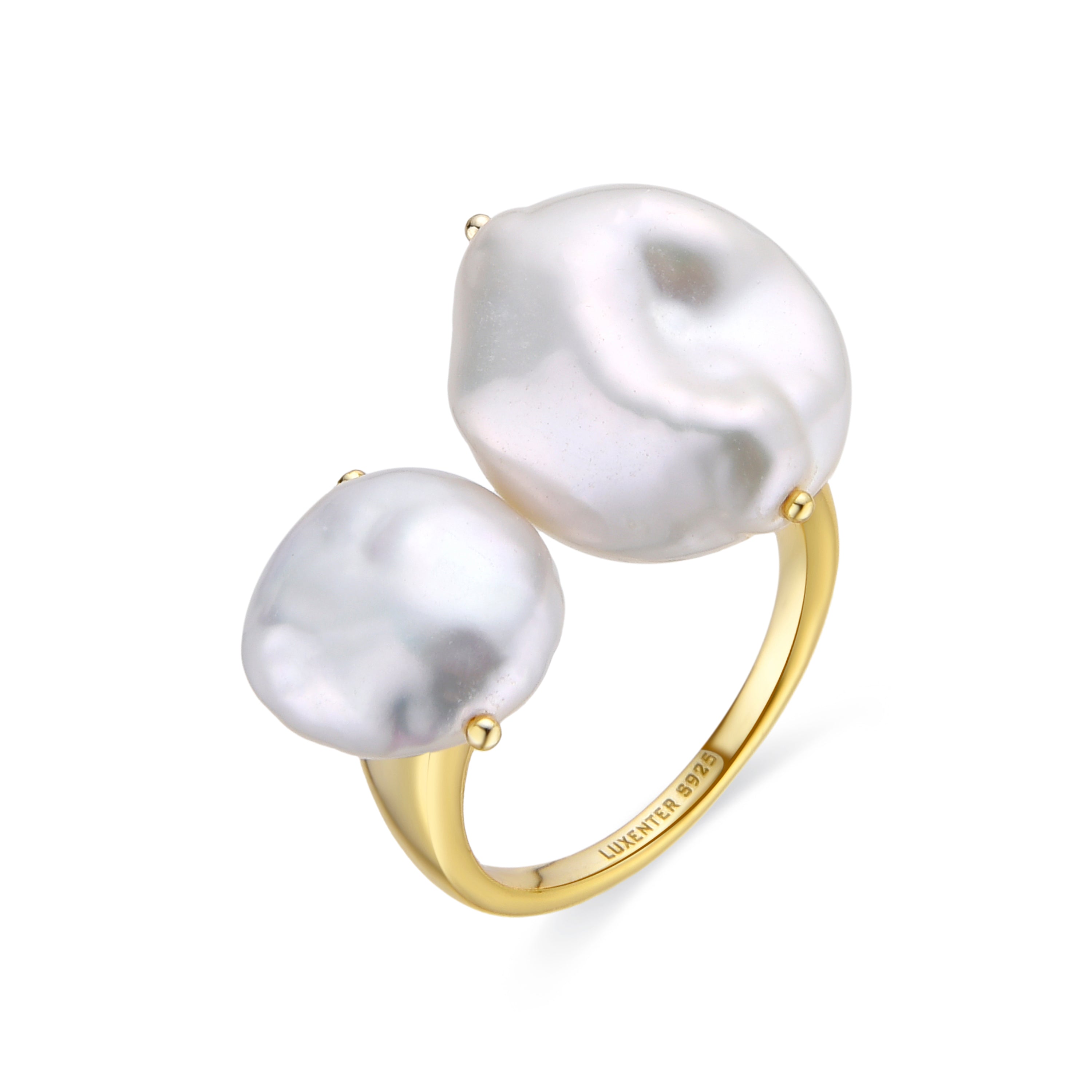 Anillo de Plata de Ley 925 y Perla Blanca acabado en oro amarillo de 18k - Dyafa