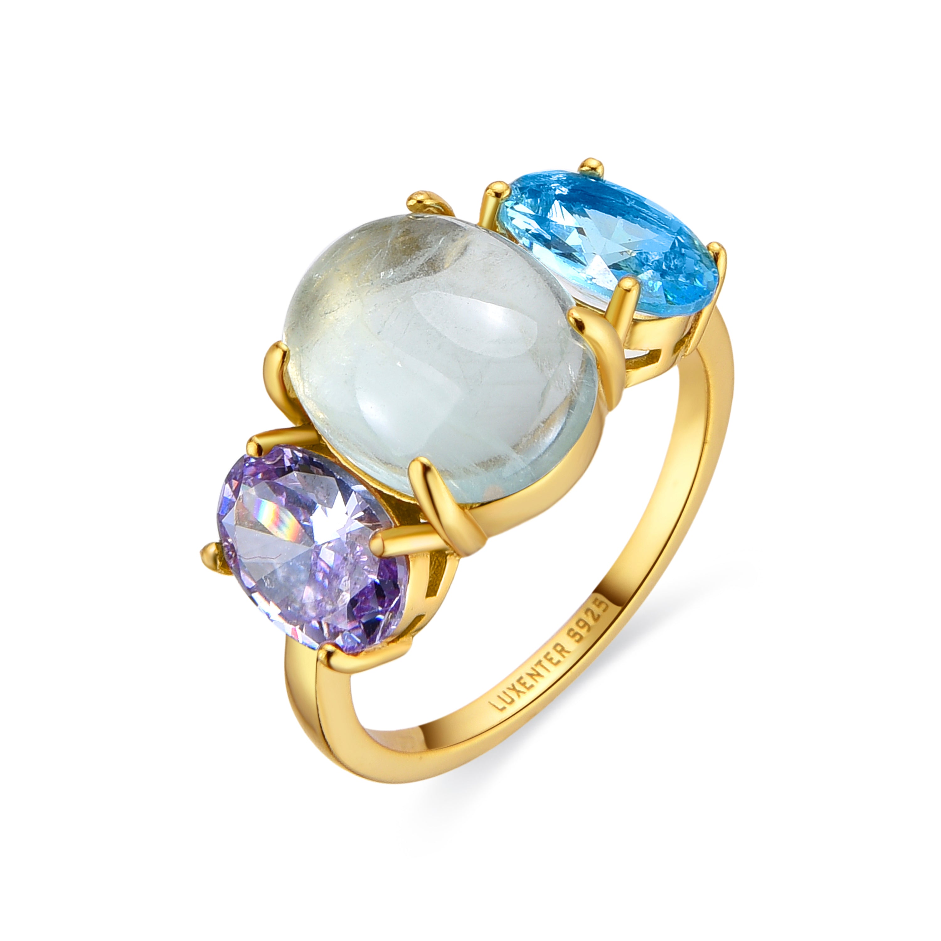 Anillo de Plata de Ley 925 y Prehenita acabado en oro amarillo de 18k - Shyni