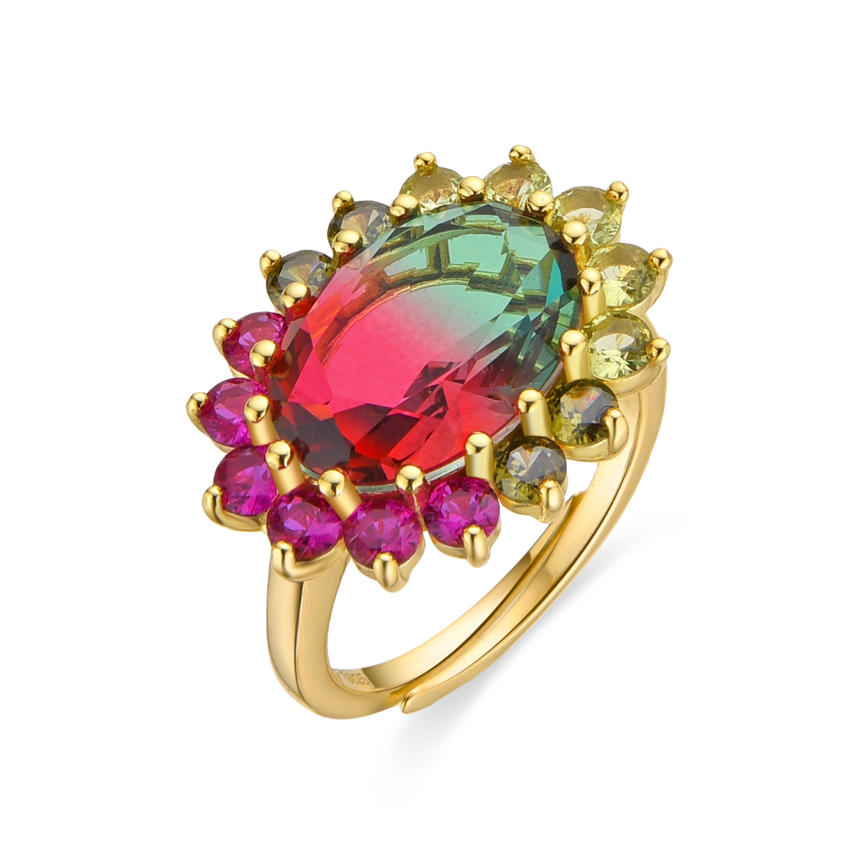 Anillo de Plata de Ley 925 y Turmalina Verde acabado en oro amarillo de 18k - Rotha