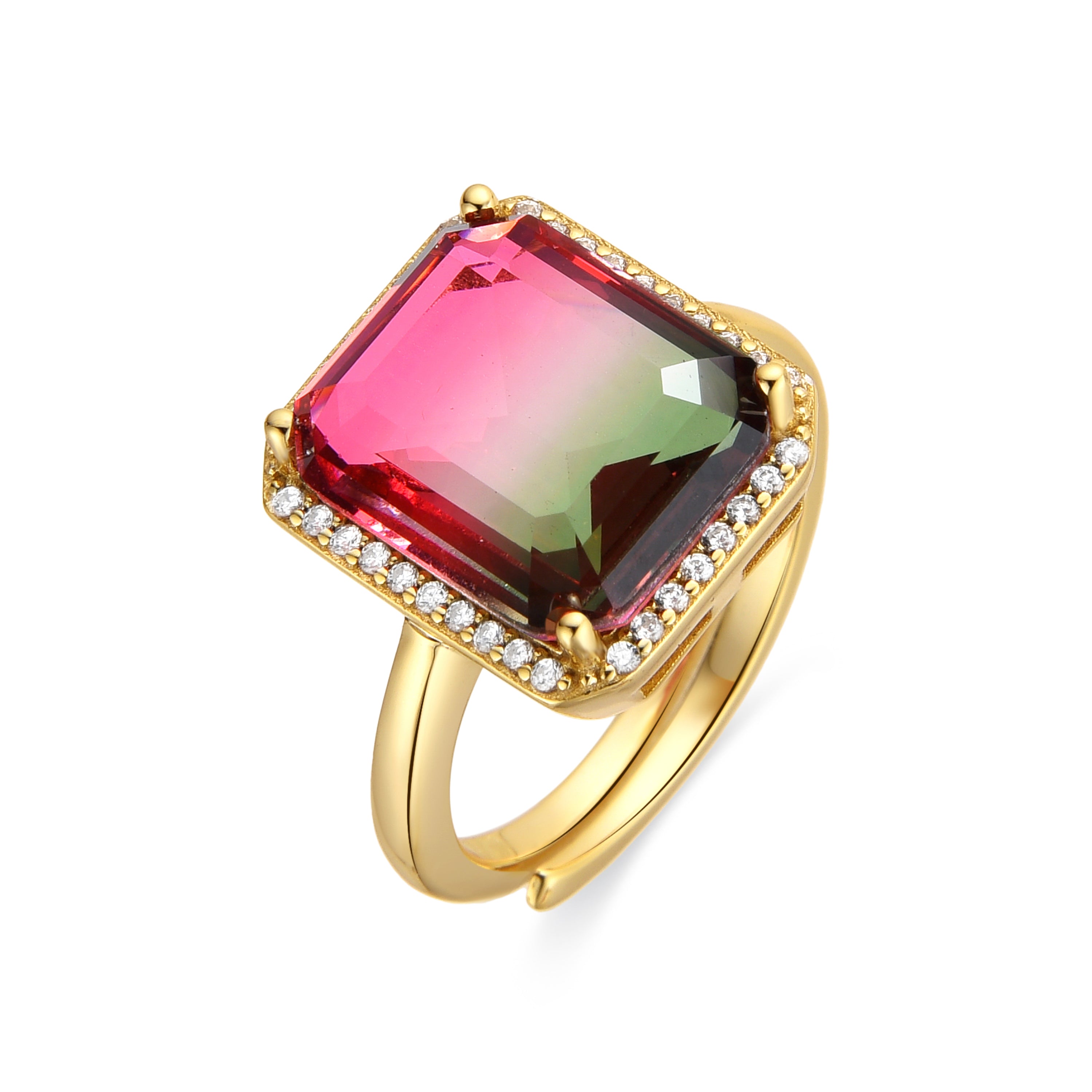 Anillo de Plata de Ley 925 y Cuarzo Hidrotermal Turmalina acabado oro amarillo de 18k - Kakan