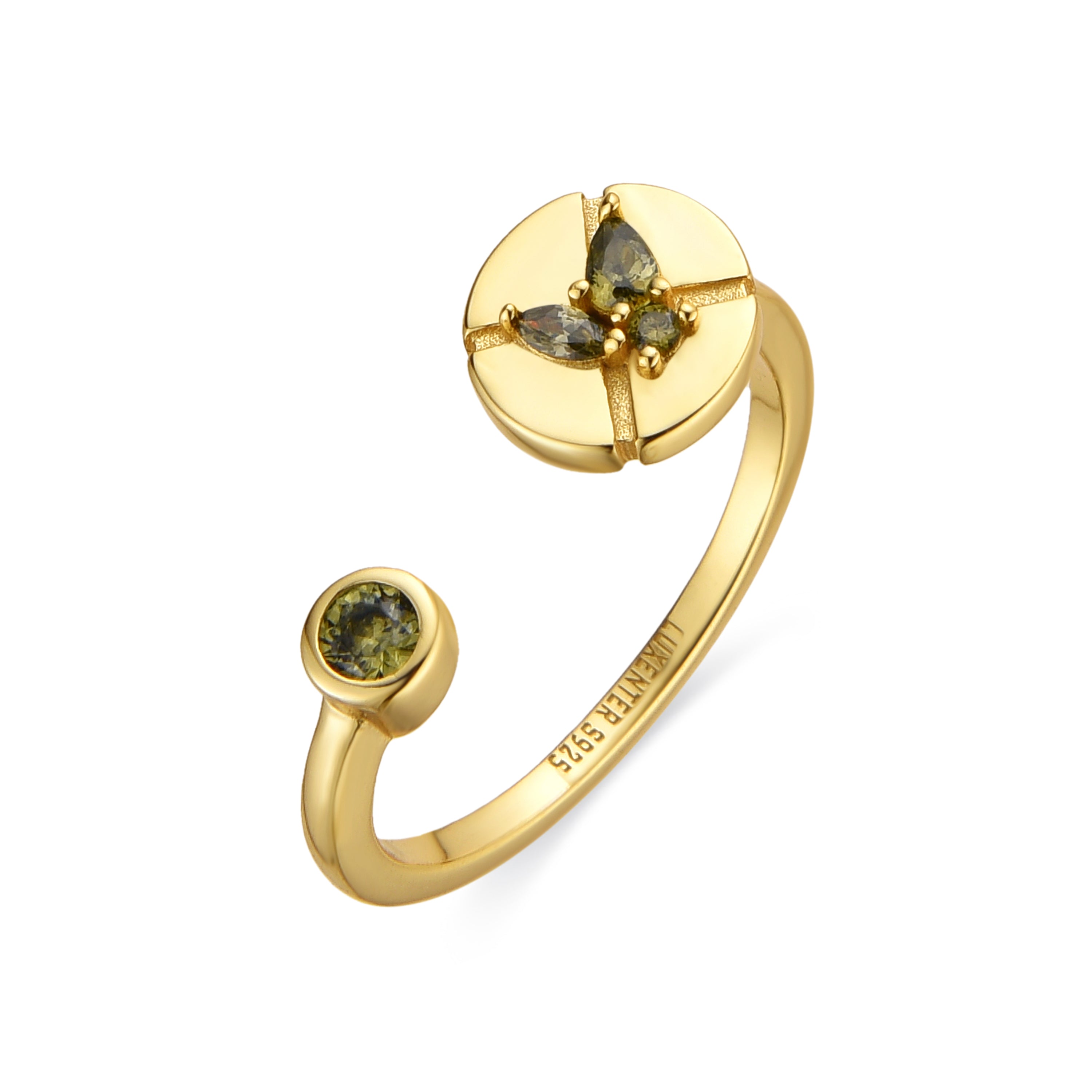 Anillo de Plata de Ley 925 y Circonita Peridoto acabado oro 18k - Ufore