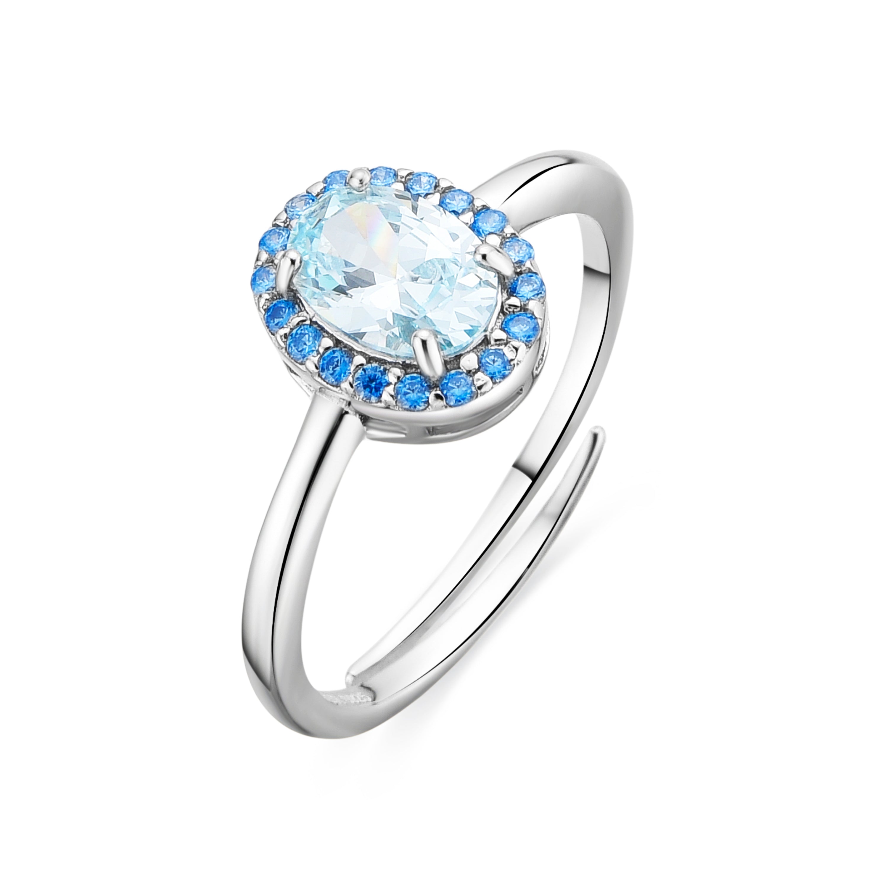 Anillo de Plata de Ley 925 y Circonita Aguamarina acabado rodio - Unxo