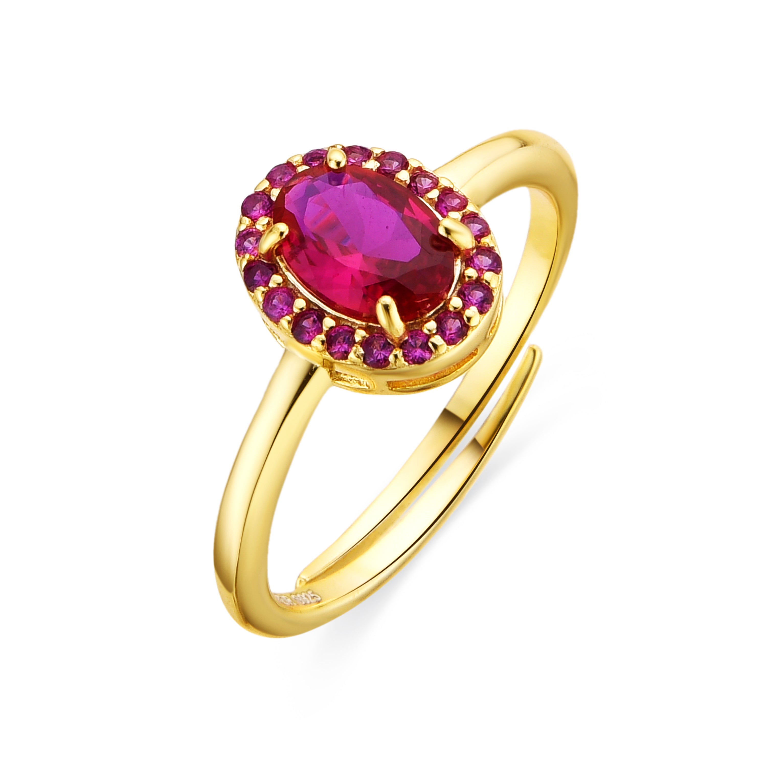 Anillo de Plata de Ley 925 y Circonita Rubí acabado oro amarillo de 18k - Unxo