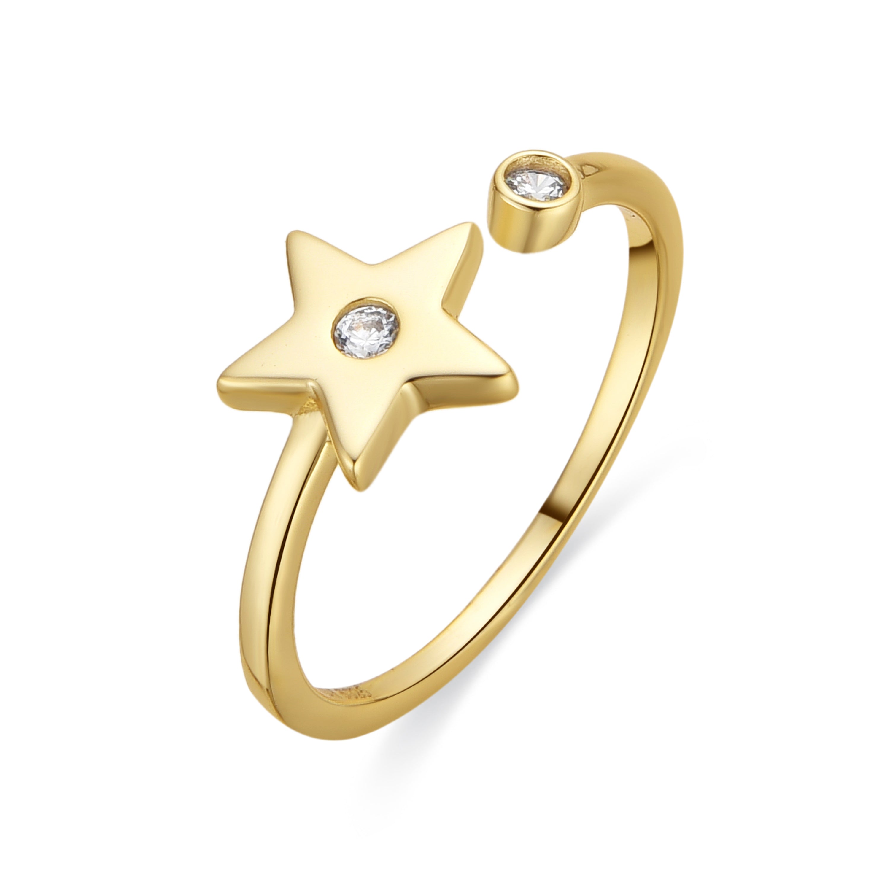 Anillo de Plata de Ley 925 y Circonita Brillante acabado oro amarillo de 18k - Estrella