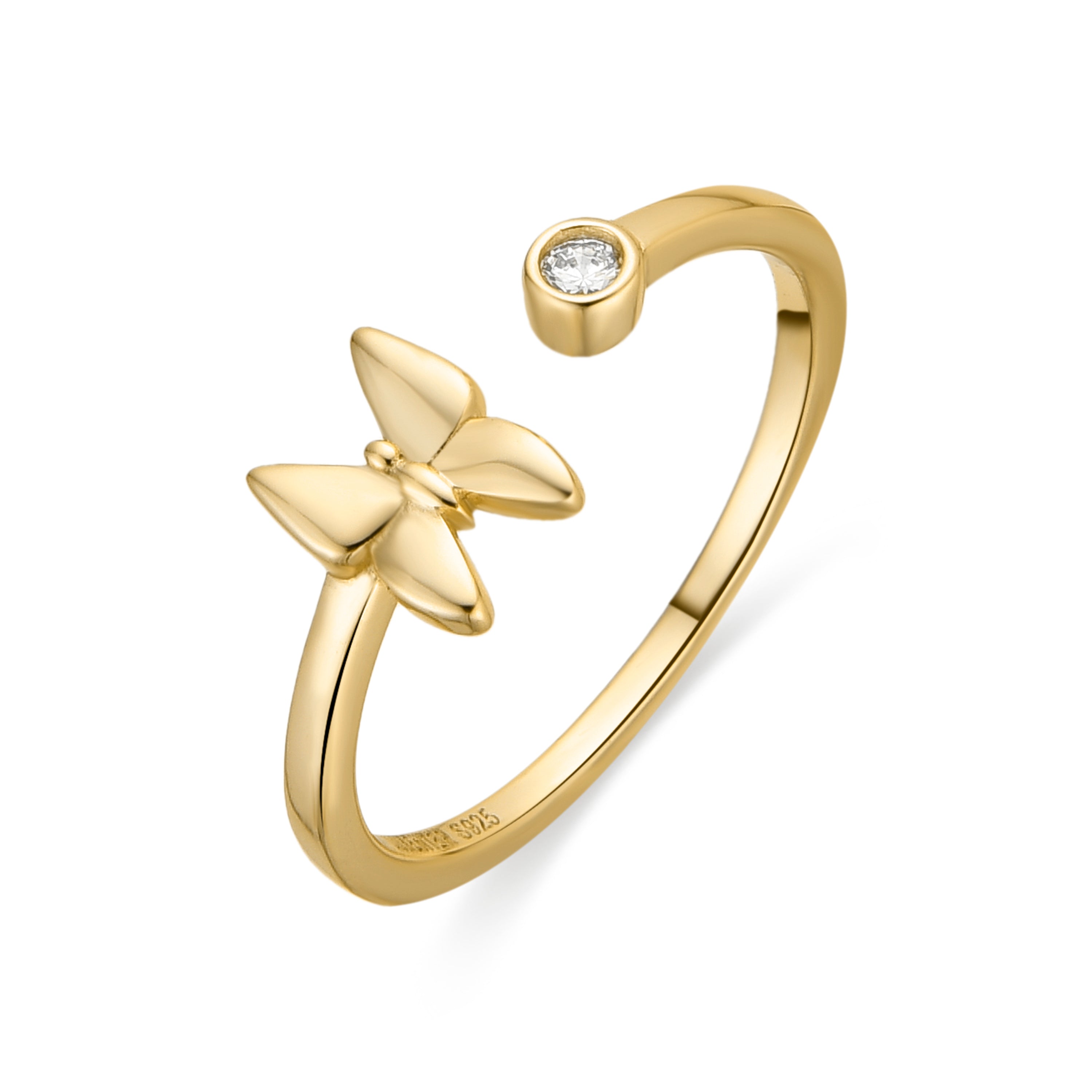 Anillo de Plata de Ley 925 y Circonita Brillante acabado oro amarillo de 18k - Ikra