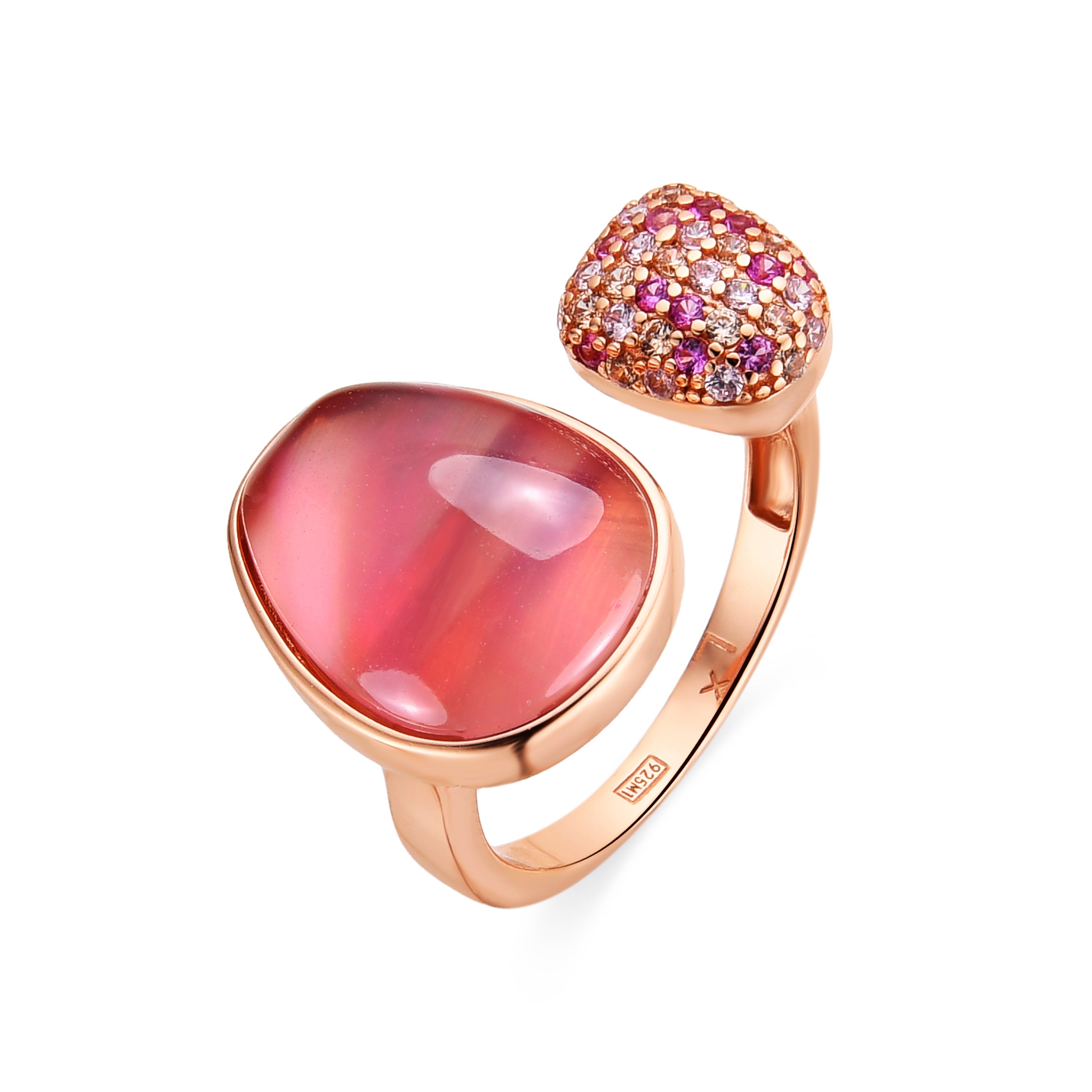 Bague en Argent Sterling 925 et Doublet de Mère-Pearl Rose / Cristal finition or jaune 18k - Furesh