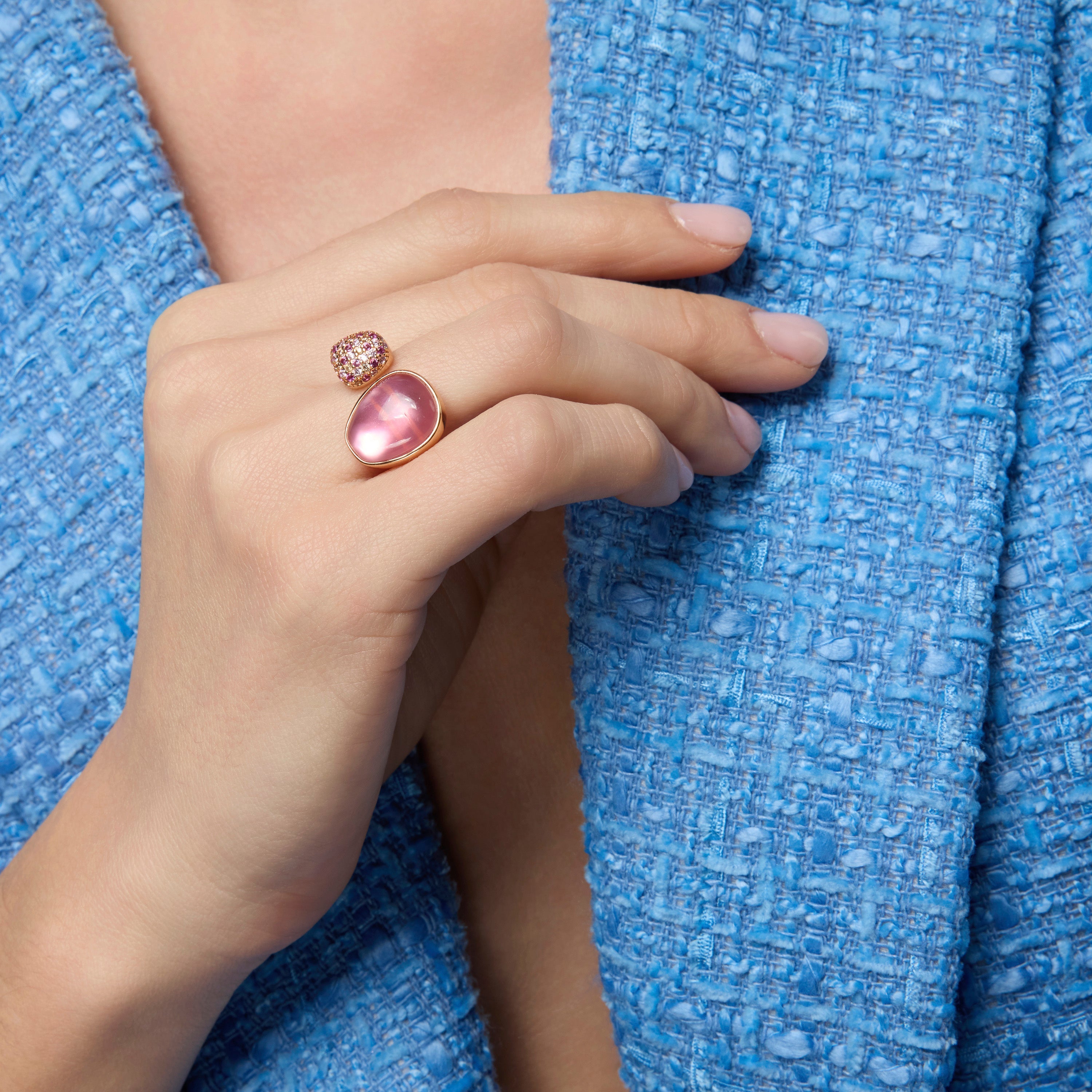 Bague en Argent Sterling 925 et Doublet de Mère-Pearl Rose / Cristal finition or jaune 18k - Furesh