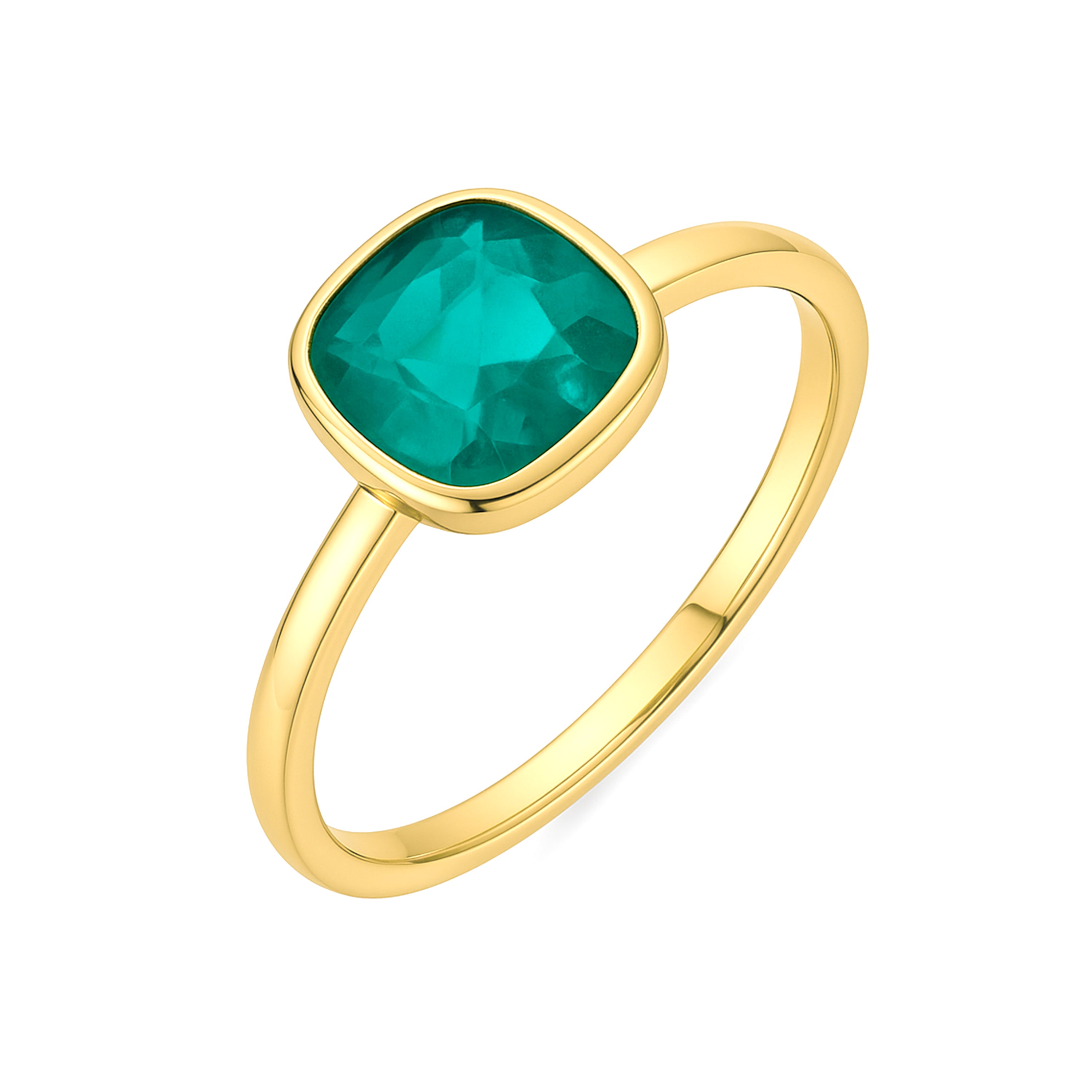 Anillo de Plata de Ley 925 y Cuarzo Hidrotermal Verde Paraiba acabado en oro amarillo 18k - Derly