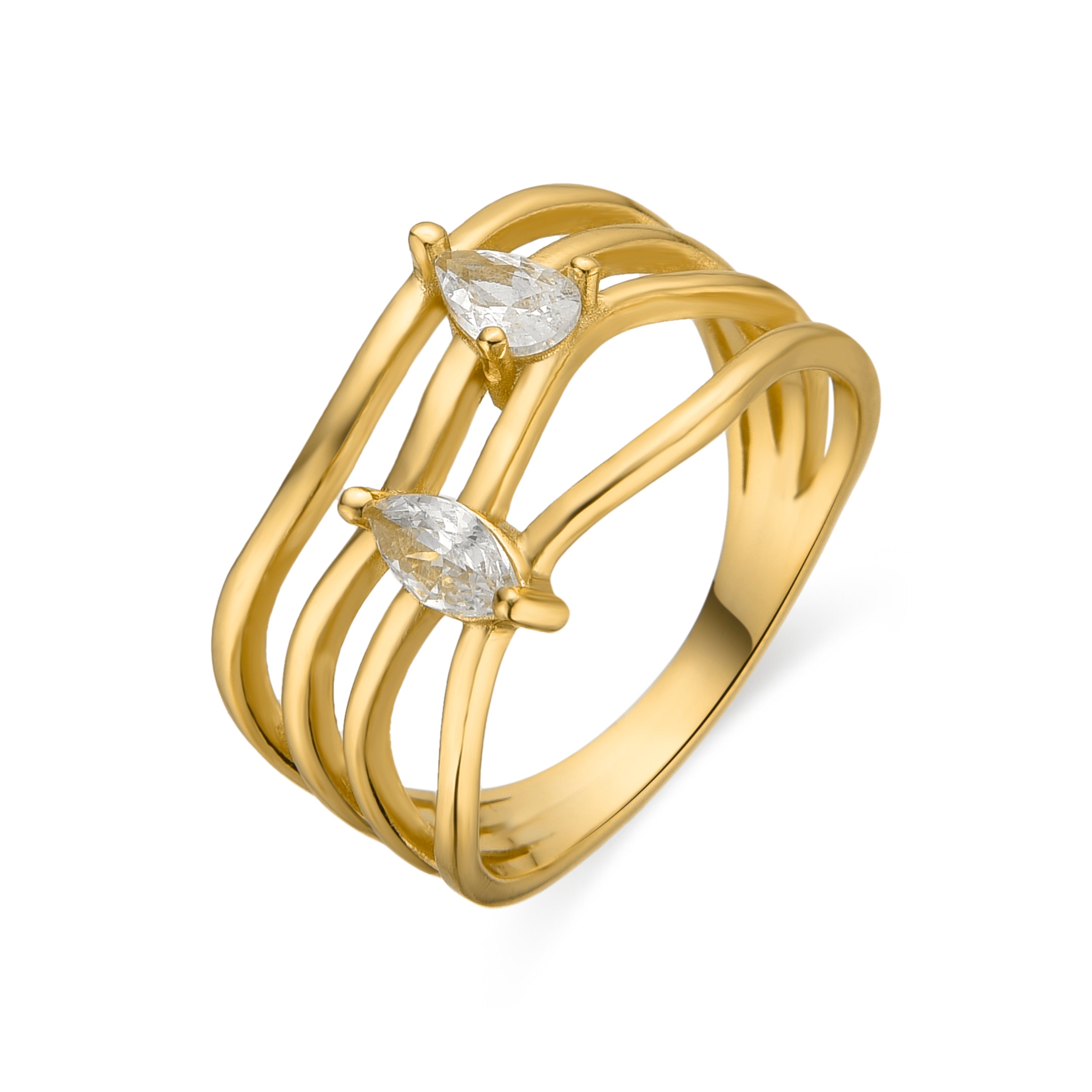 Anillo de Plata de Ley 925 y Circonita Brillante acabado oro 18k - Tanduf