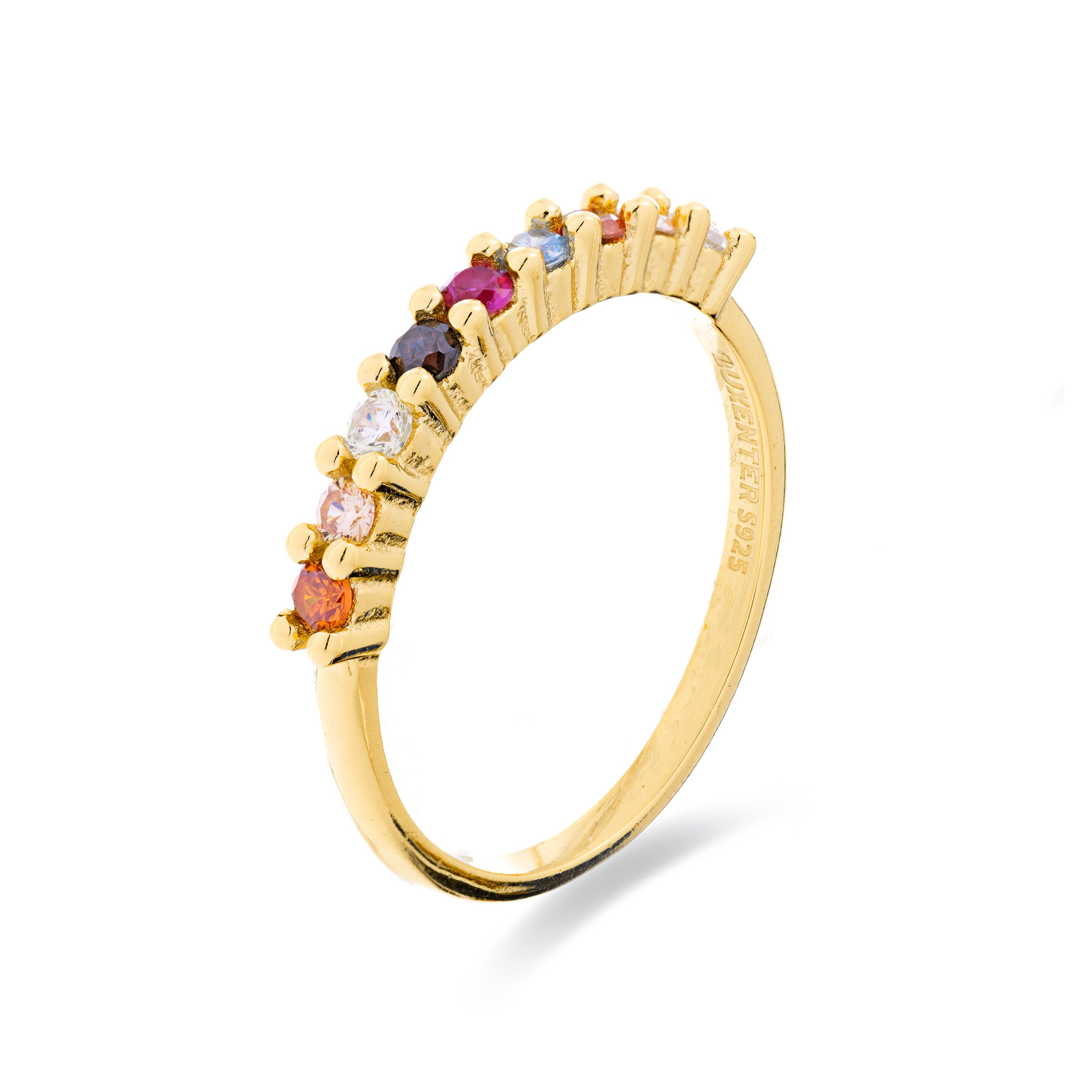 Anillo de plata de ley 925 con Circonita Multicolor acabado en oro amarillo de 18k - Reiva