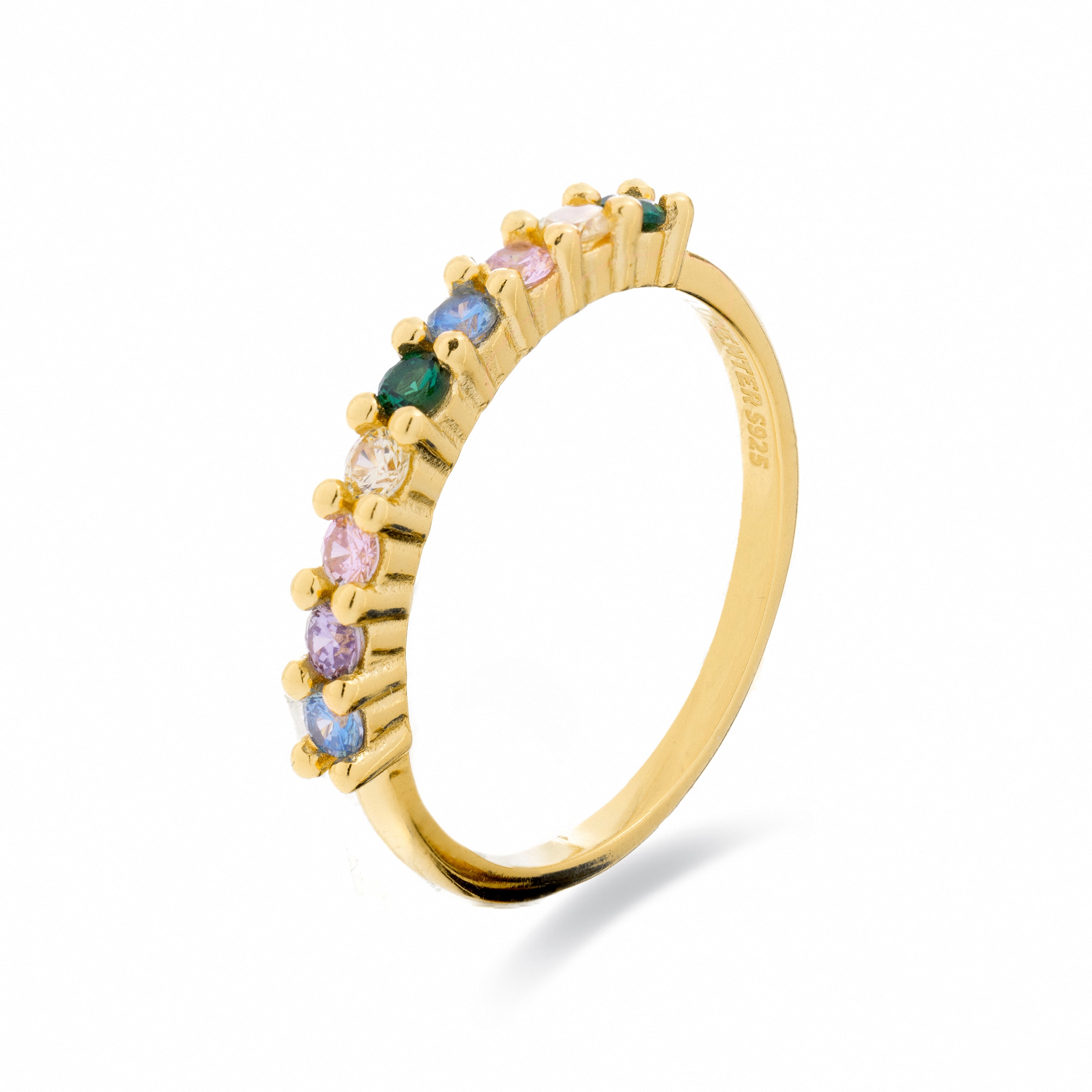 Anillo de plata de ley 925 con Circonita Multicolor acabado en oro amarillo de 18k - Reiva