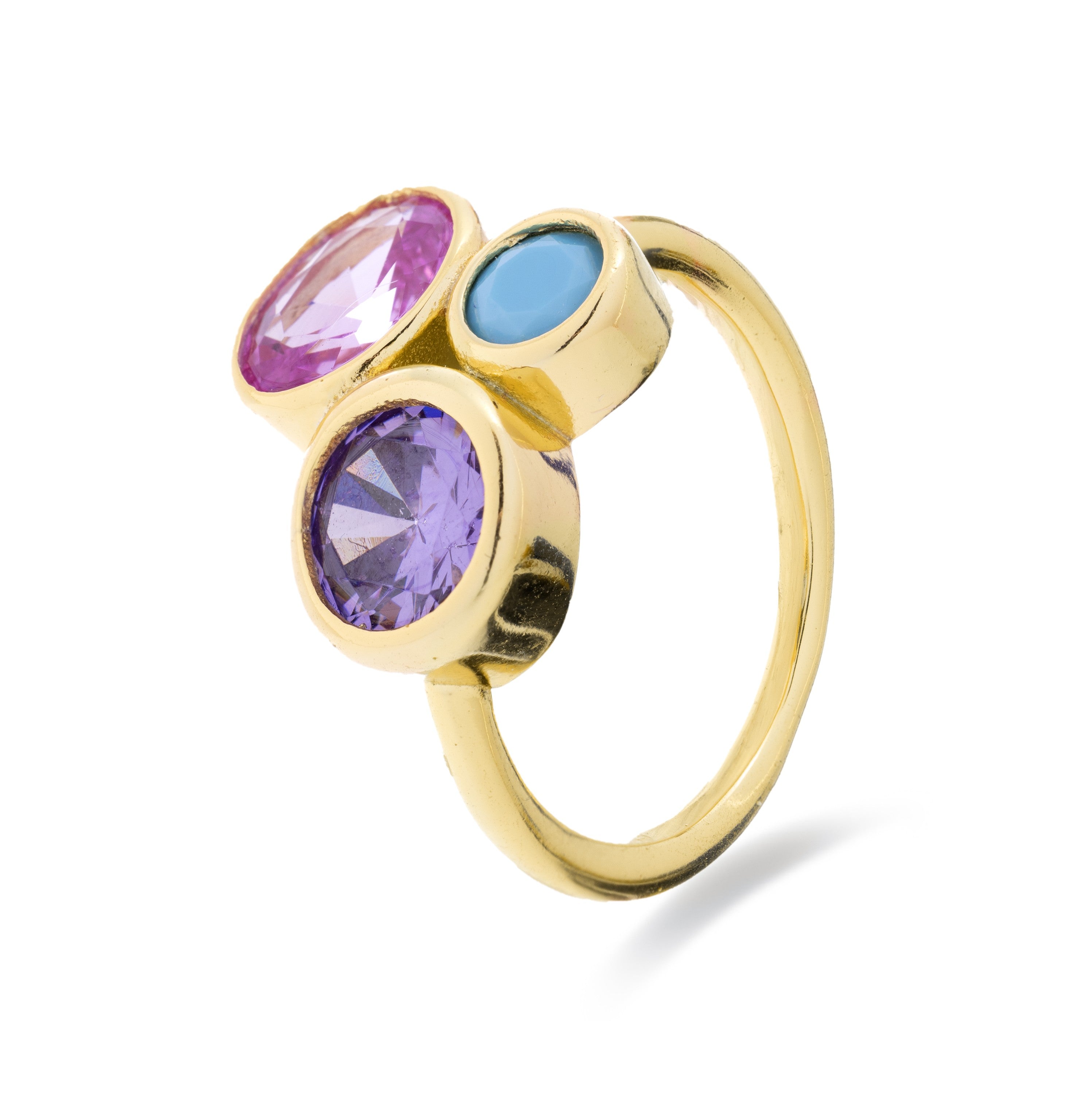 Anillo de Plata de Ley 925 y Circonita Multicolor acabado en oro amarillo de 18k - Arkai